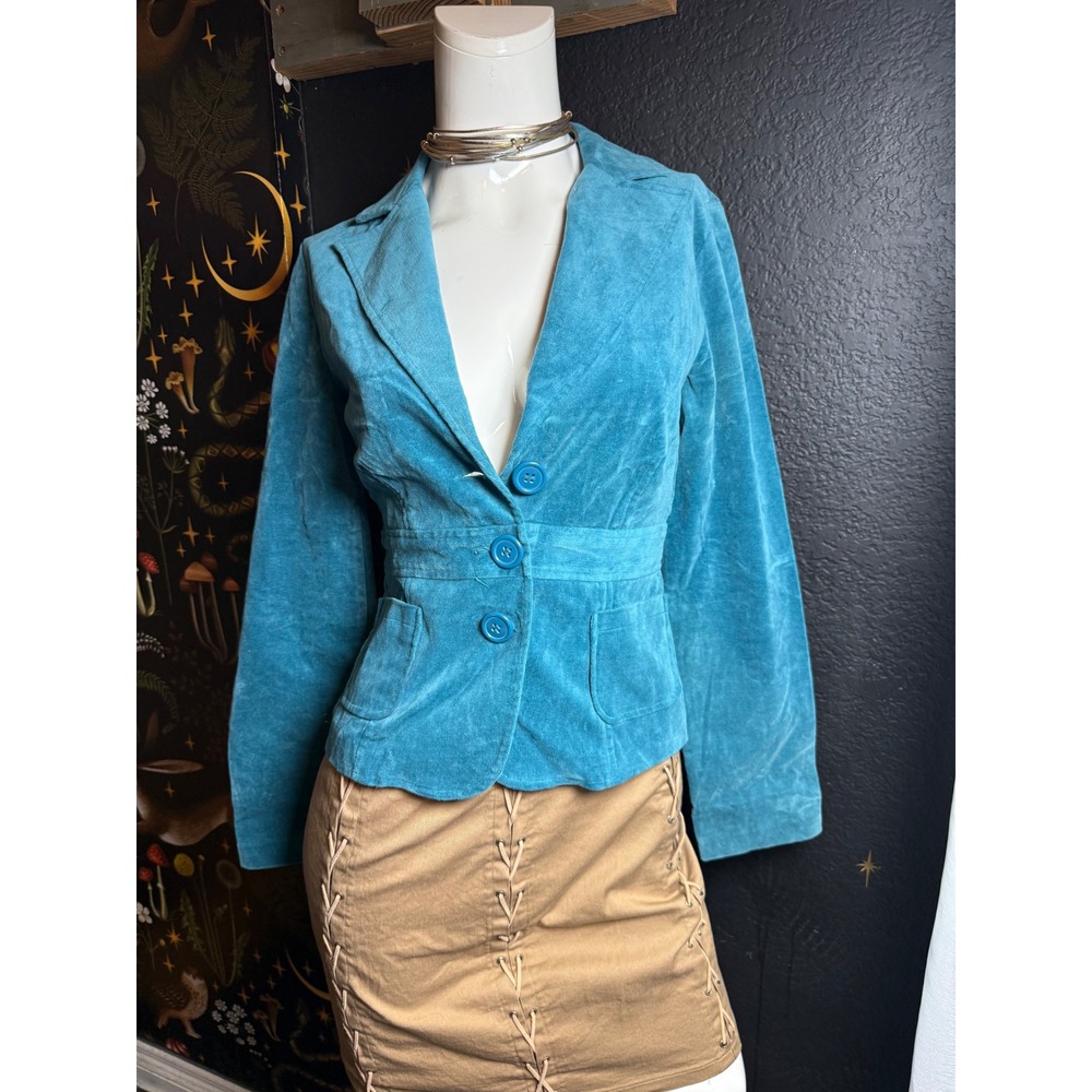 Charlotte Russe Turquoise Corduroy Blazer S Blue Elbow Patches Academic Jacket